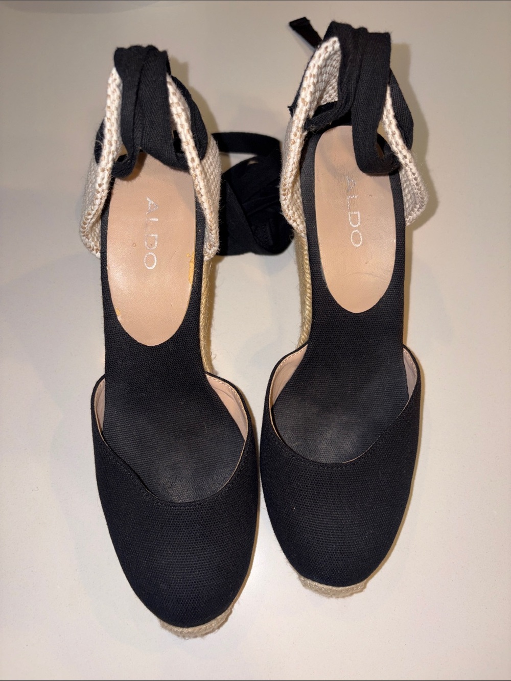 ALDO Black Lace-Up Espadrille Wedge Sandals | Ankle Wrap | Size 7.5 - Picture 2 of 3
